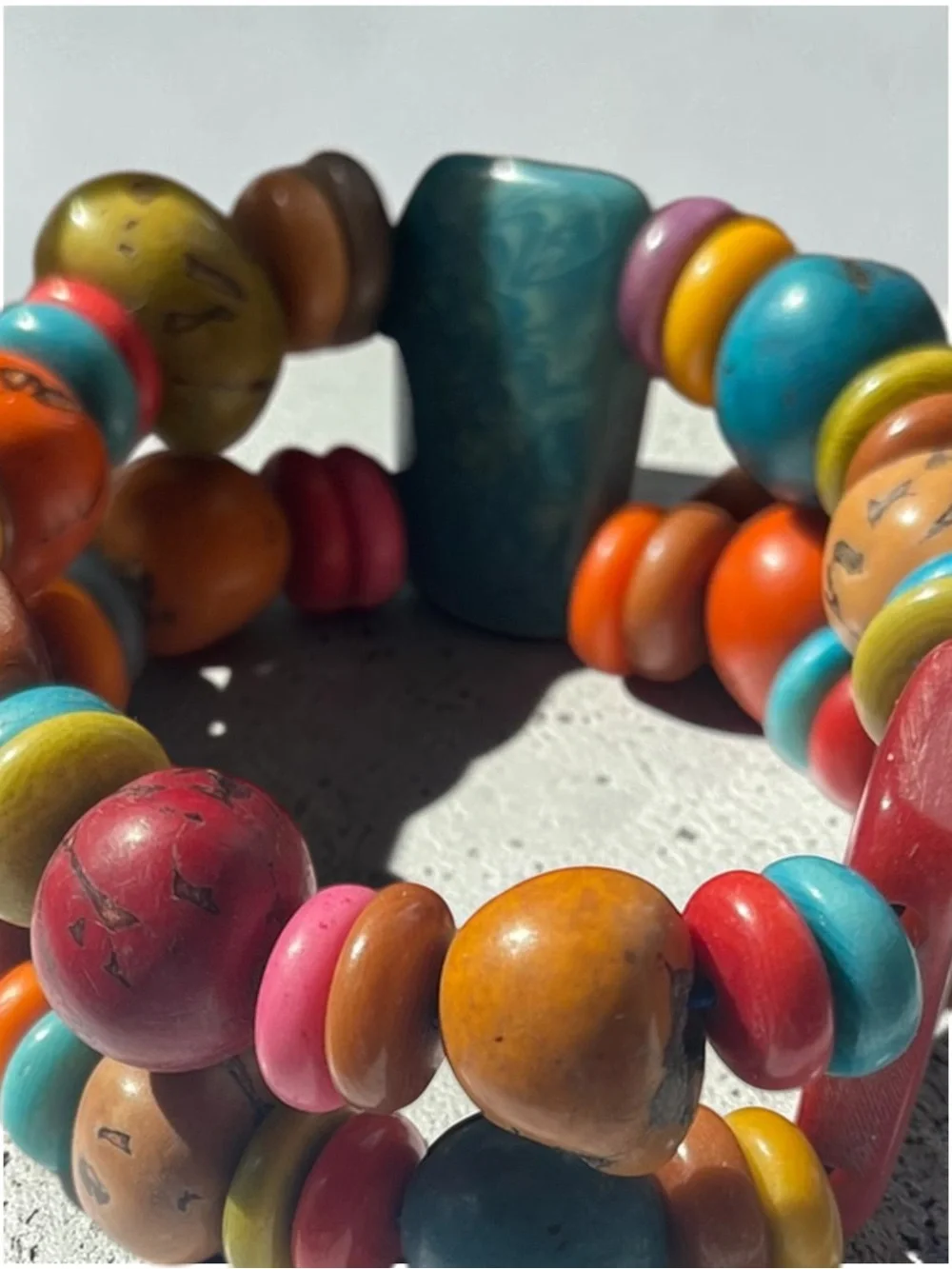 Colorful Faux Stone Double Strand Stretch Bracelet 7.25